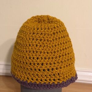 Handmade Stylish Mustard and Purple Crochet Beanie women’s Hats